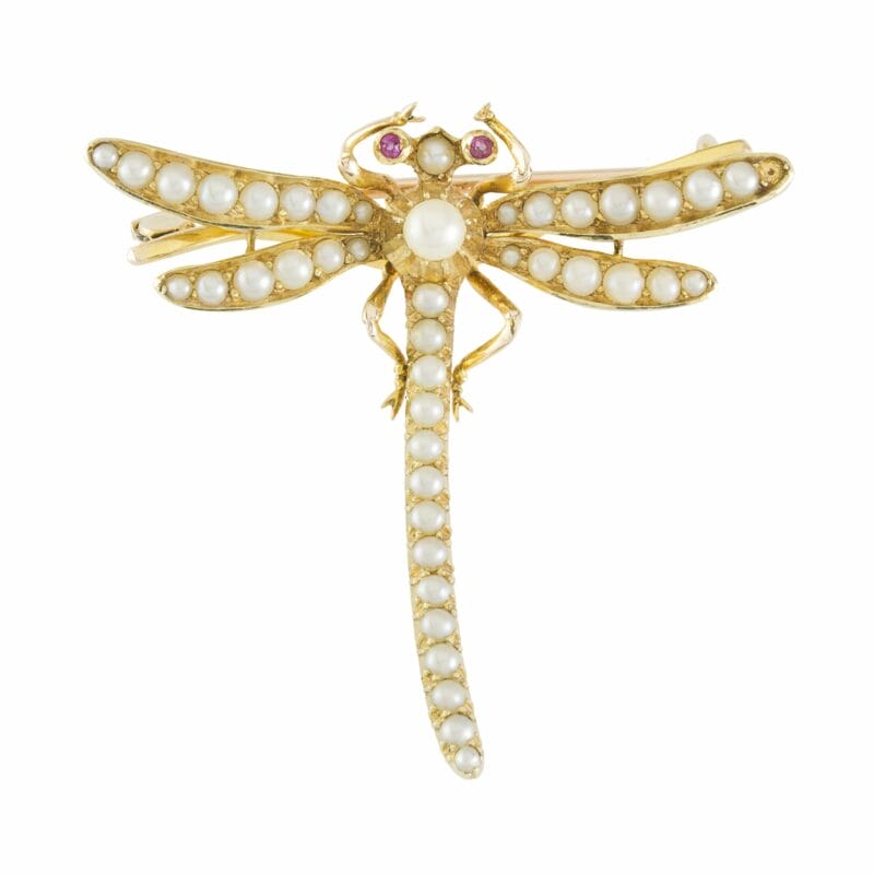 A Victorian Pearl And Ruby Dragonfly Brooch