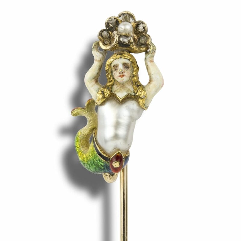 A Renaissance Revival Pearl And Enamelled Mermaid Tie Pin