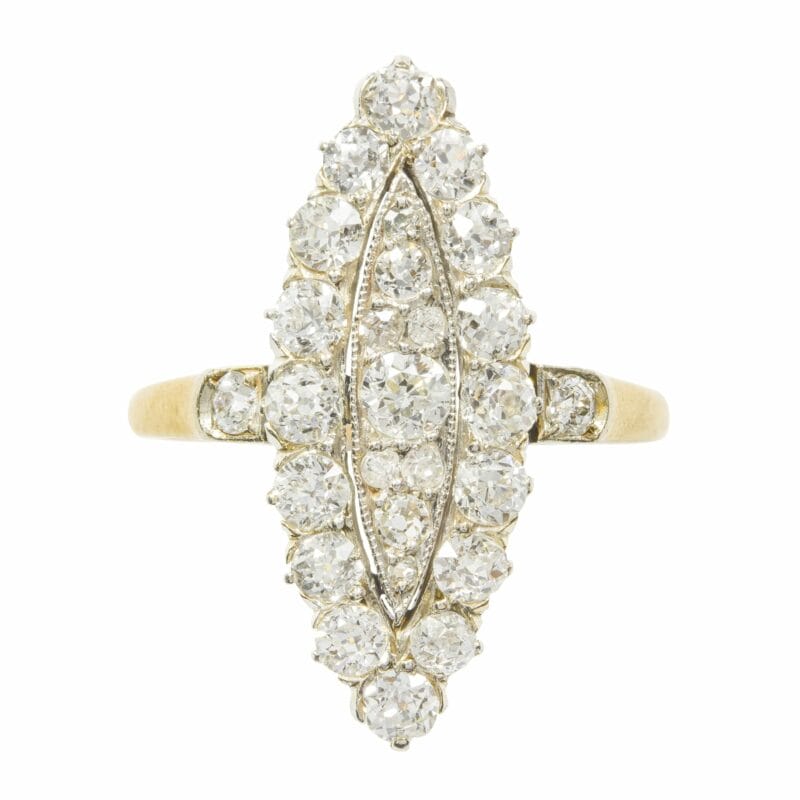 An Edwardian Navette Plaque Old Brilliant-cut Diamond Ring