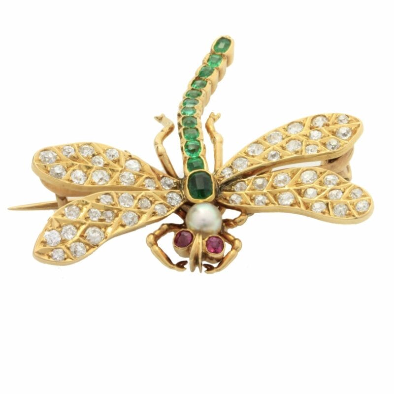An Emerald And Diamond Dragonfly Brooch
