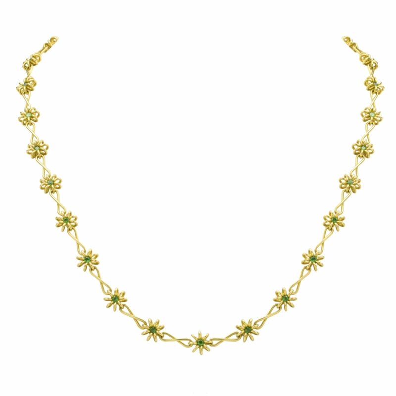 A Yellow Gold Tsavorite-set Flower Necklace