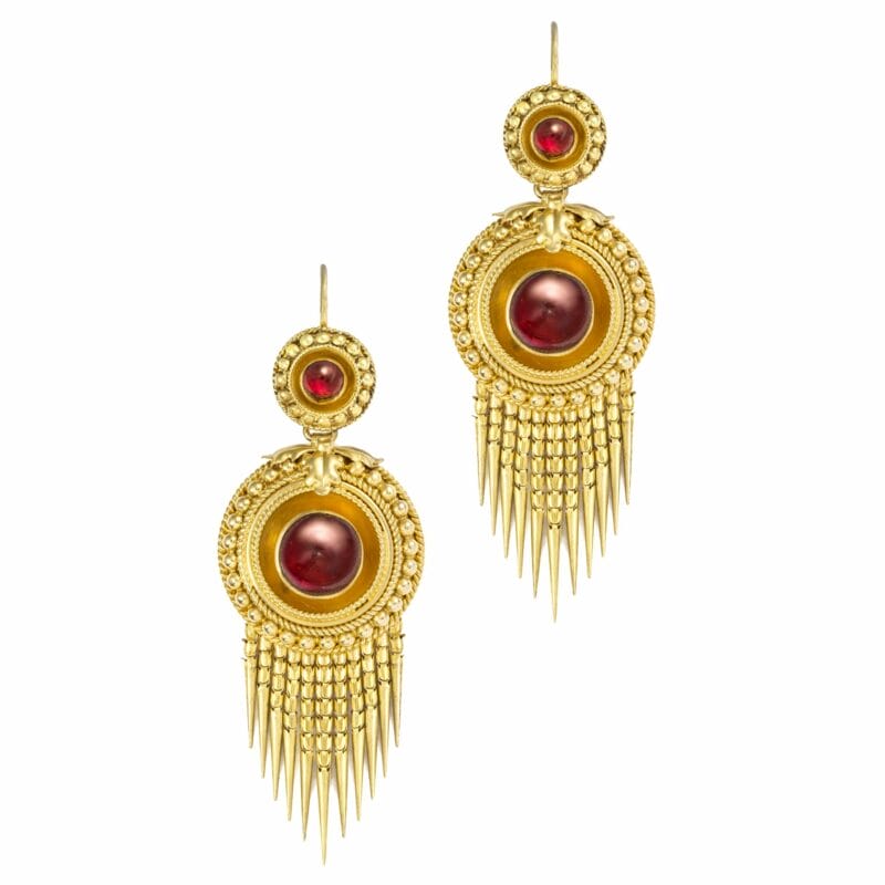 A Pair Of Victorian Garnet And Gold Drop Earrings