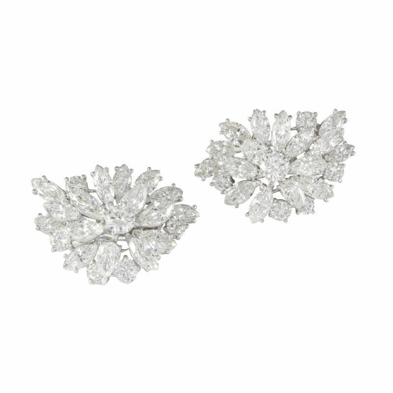 A Pair Of Asymmetric Diamond Cluster Earrings
