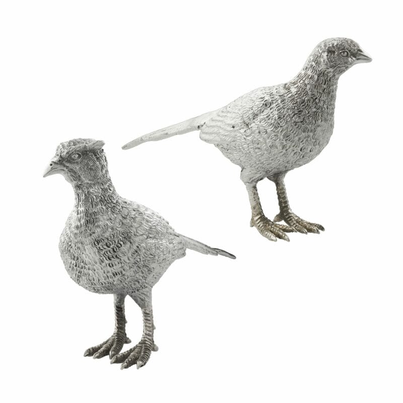 A Small Pair Of Sterling Silver Pheasants
