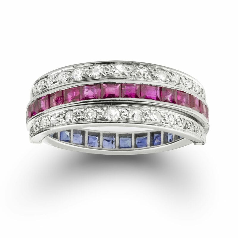 An Edwardian Sapphire. Ruby And Diamond Eternity Ring