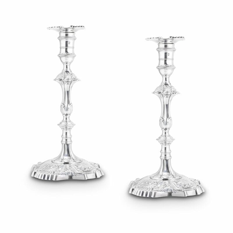 A Pair Of Silver George II Candlesticks
