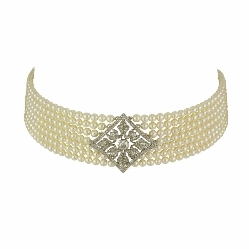 A Pearl And Diamond Choker Necklace