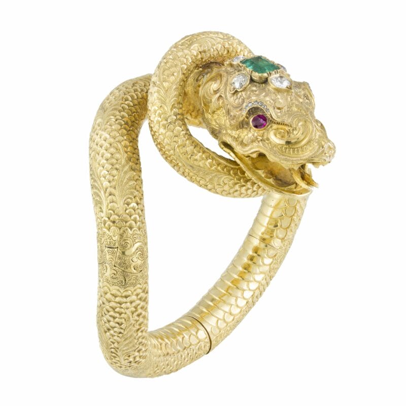 A Victorian Gemset Yellow Gold Snake Bangle