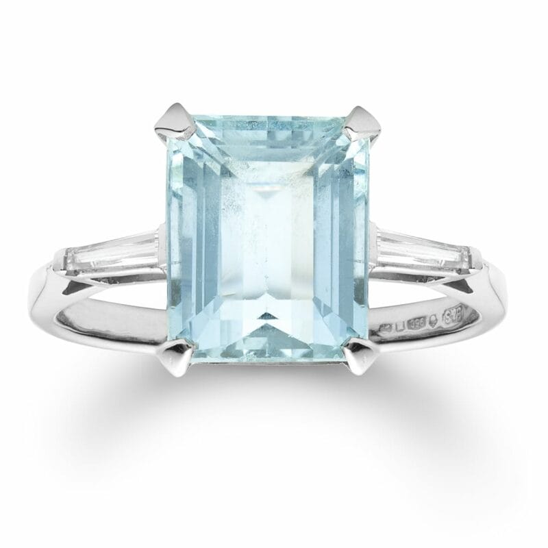 An Aquamarine And Diamond Ring