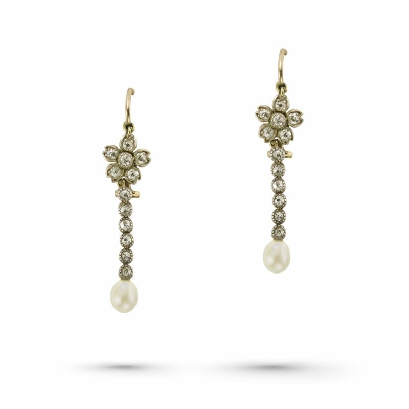 A Pair Of Diamond And Pearl Drop Earrings