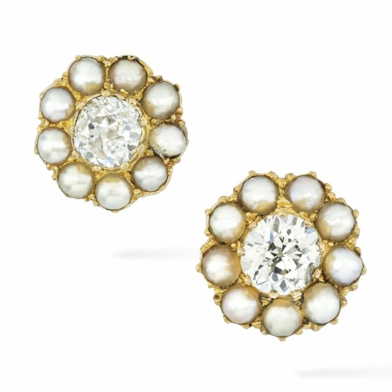 A Pair Of Pearl And Diamond Earrings