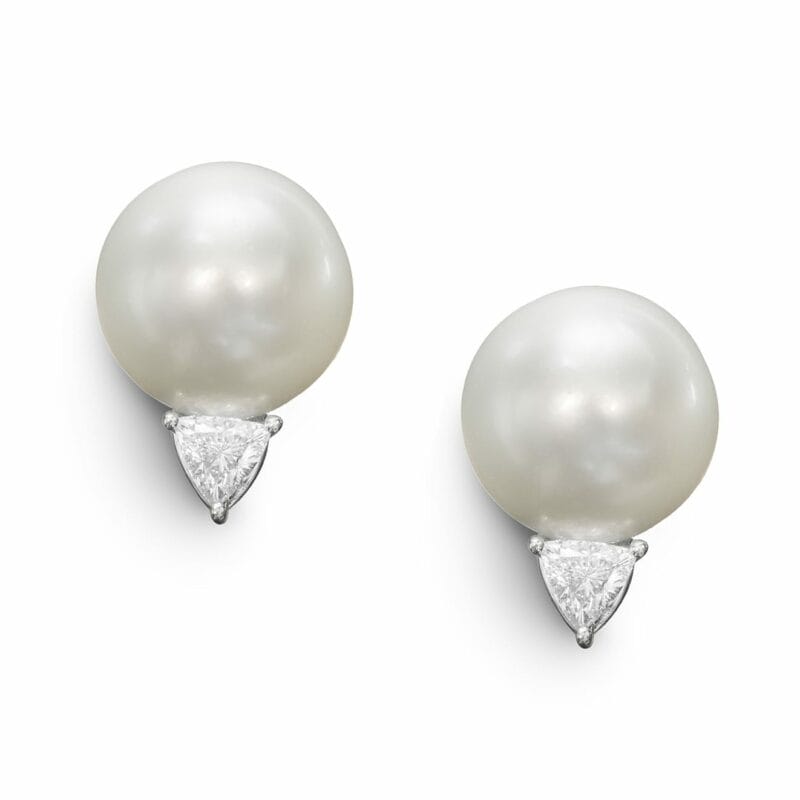 A Pair Of South Sea Pearl And Diamond Earrings