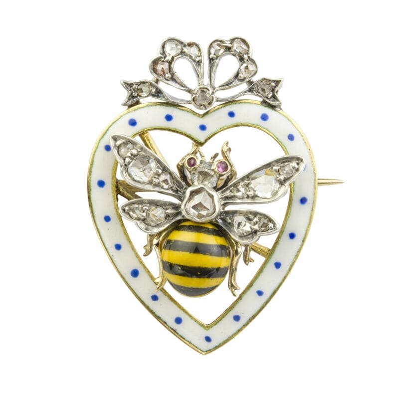 A Late Victorian Enamel And Diamond Bee Brooch
