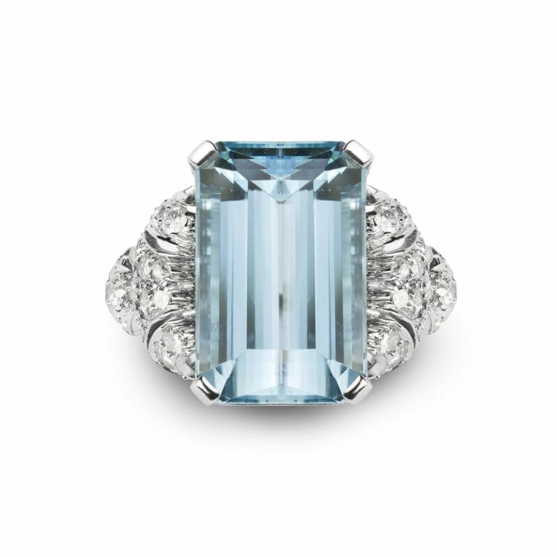 An Aquamarine And Diamond Ring