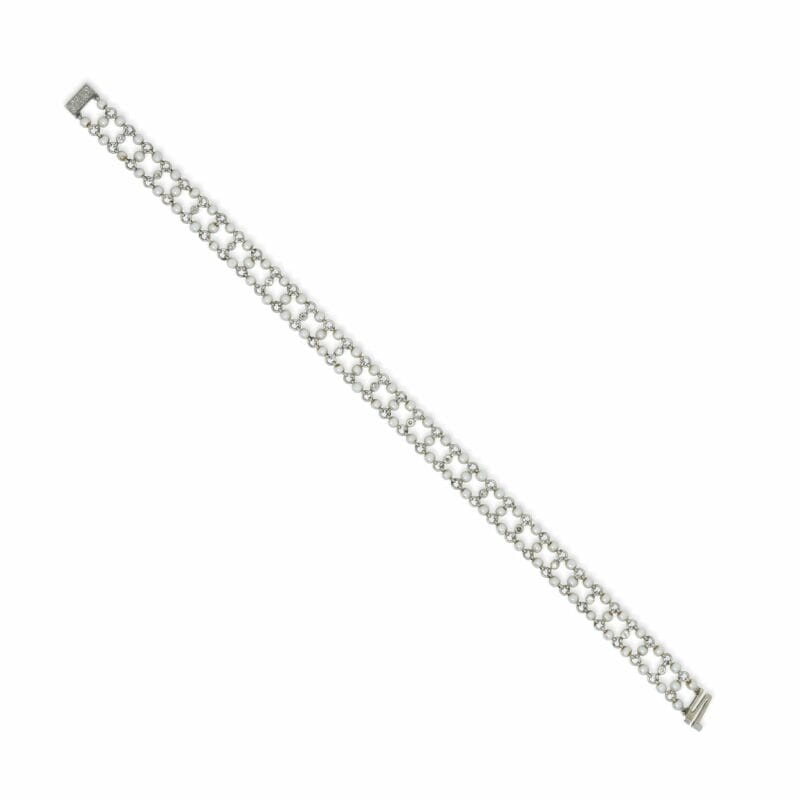 A Pearl And Diamond Open Link Bracelet