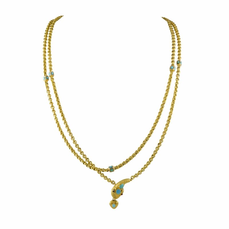 A Victorian Turquoise And Gold Serpent Chain Necklace