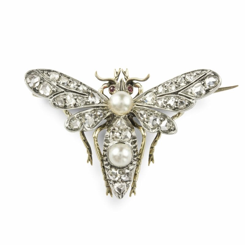 A Victorian Diamond And Pearl Wasp Brooch