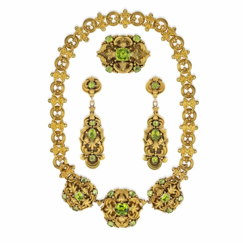 An early Victorian peridot and gold parure