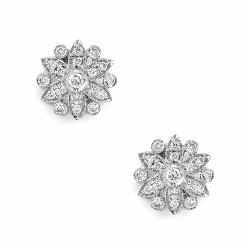 Pair Of Snowflake Diamond Cluster Earrings