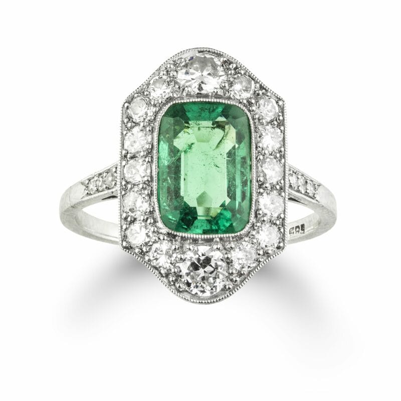 An Emerald And Diamond Plaque Ring