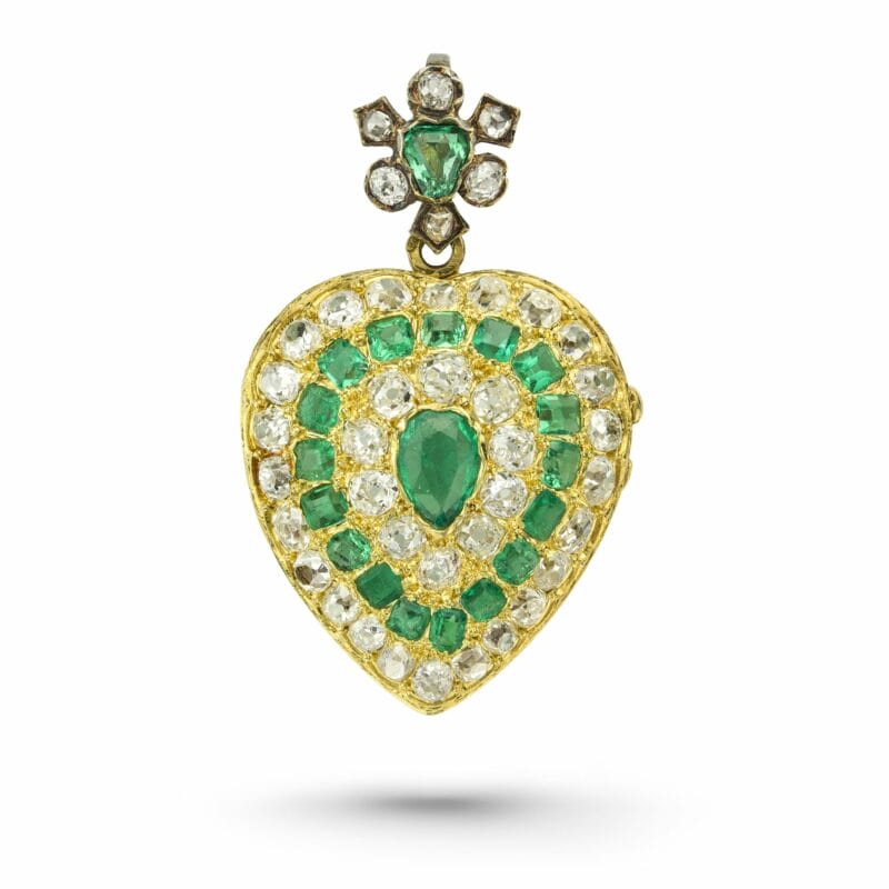An Emerald And Diamond Heart Pendant/locket