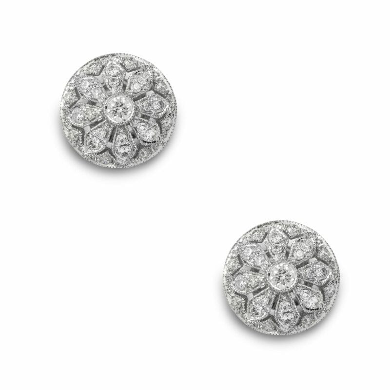 A Pair Of Diamond Floral Domed Cluster Earrings