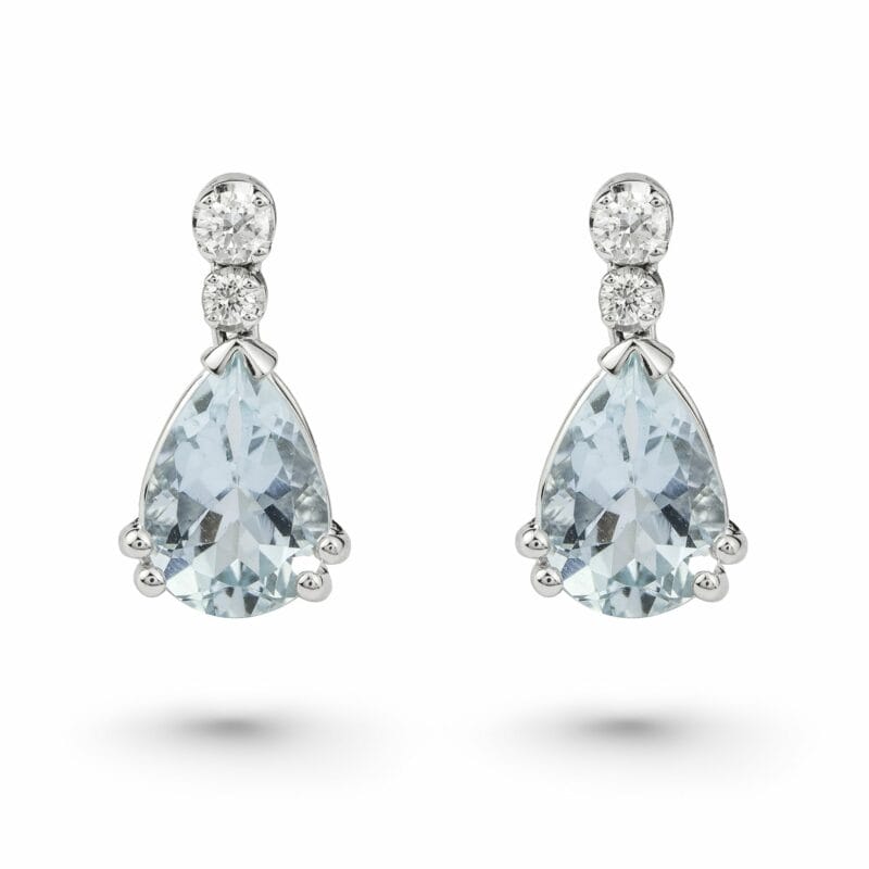 A Pear Shape Aquamarine And Diamond Drop Earrings