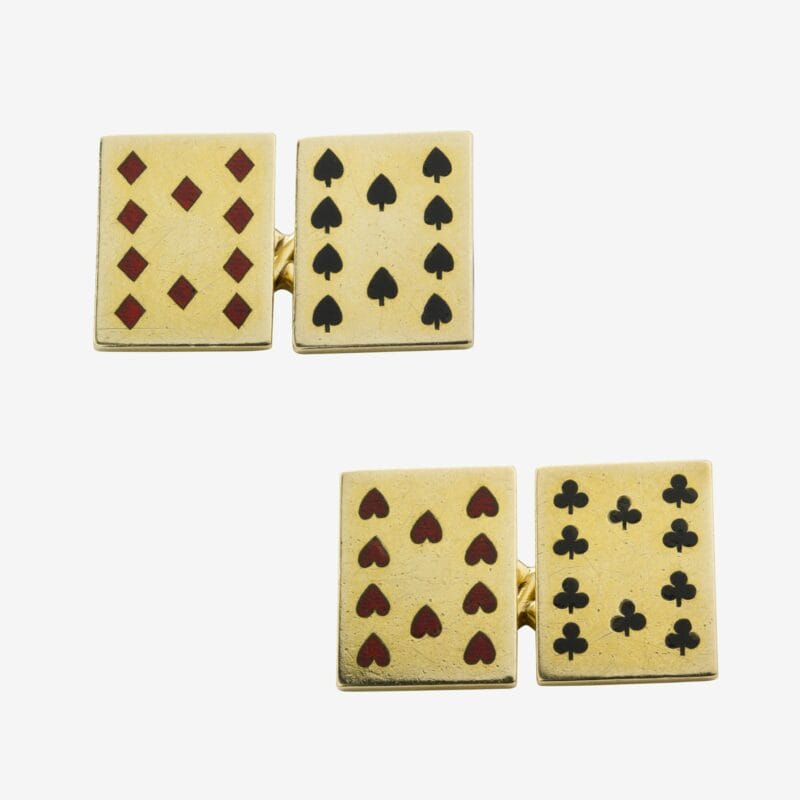 A Pair Of Gold And Enamel Baccarat Play Card Cufflinks