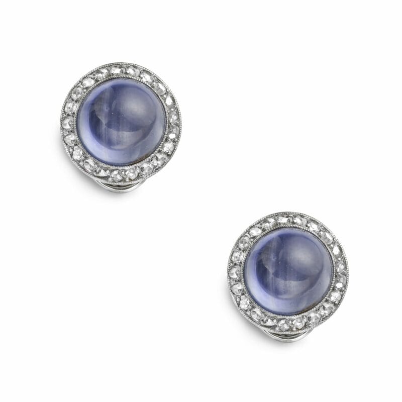 A Pair Of Edwardian Star Sapphire And Diamond Earrings