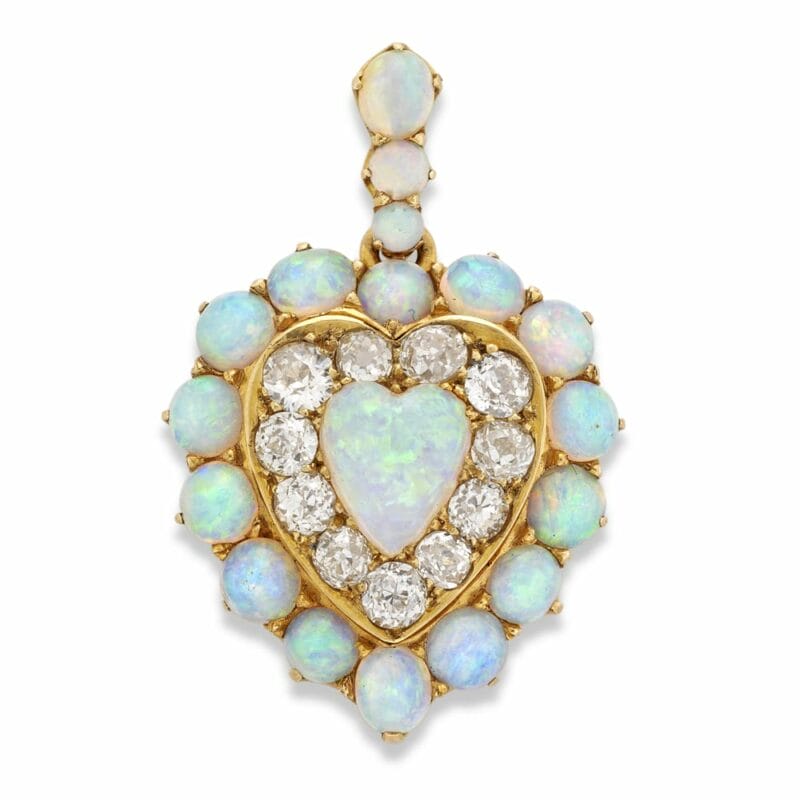 A Russian Opal And Diamond Heart Pendant