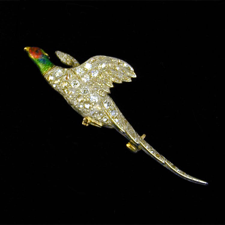 A Victorian Diamond And Enamel Pheasant Brooch