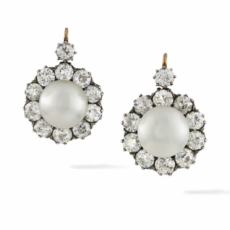An Important Pair Of Natural Pearl And Diamond Earrings
