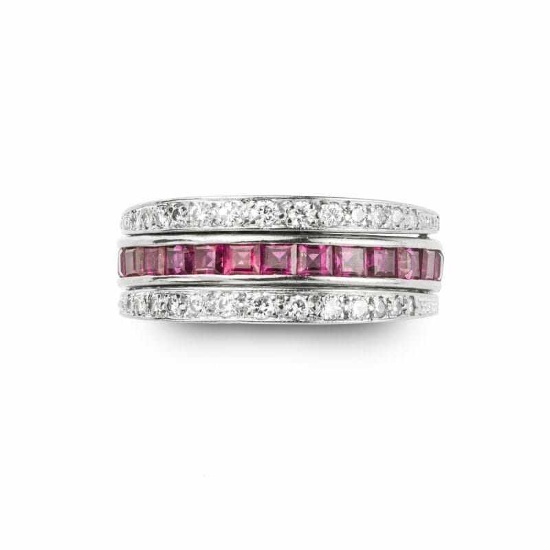 A Sapphire, Ruby And Diamond Triple Eternity Ring