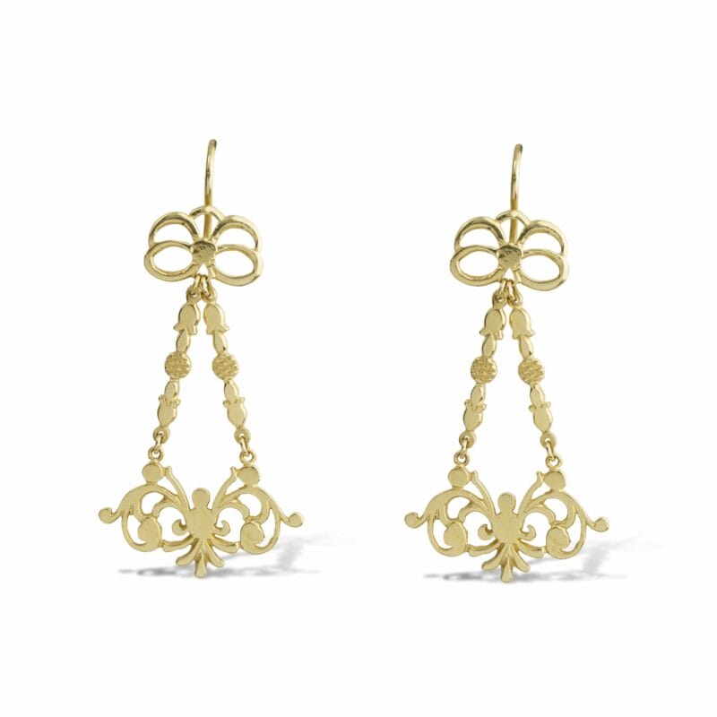 A Pair Of Girondelle Style Yellow Gold Drop Earrings