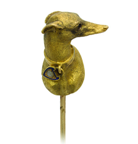 A Late Victorian Yellow Gold Dog Stick-pin