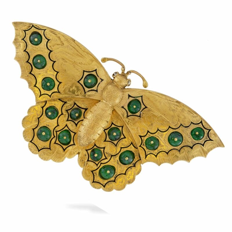 An Antique Russian Gold And Emerald Butterfly Brooch