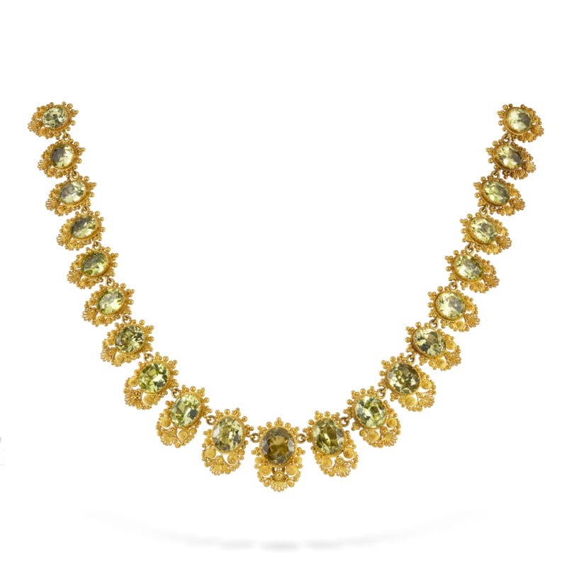 An Early Victorian Chrysoberyl And Yellow Gold Necklace