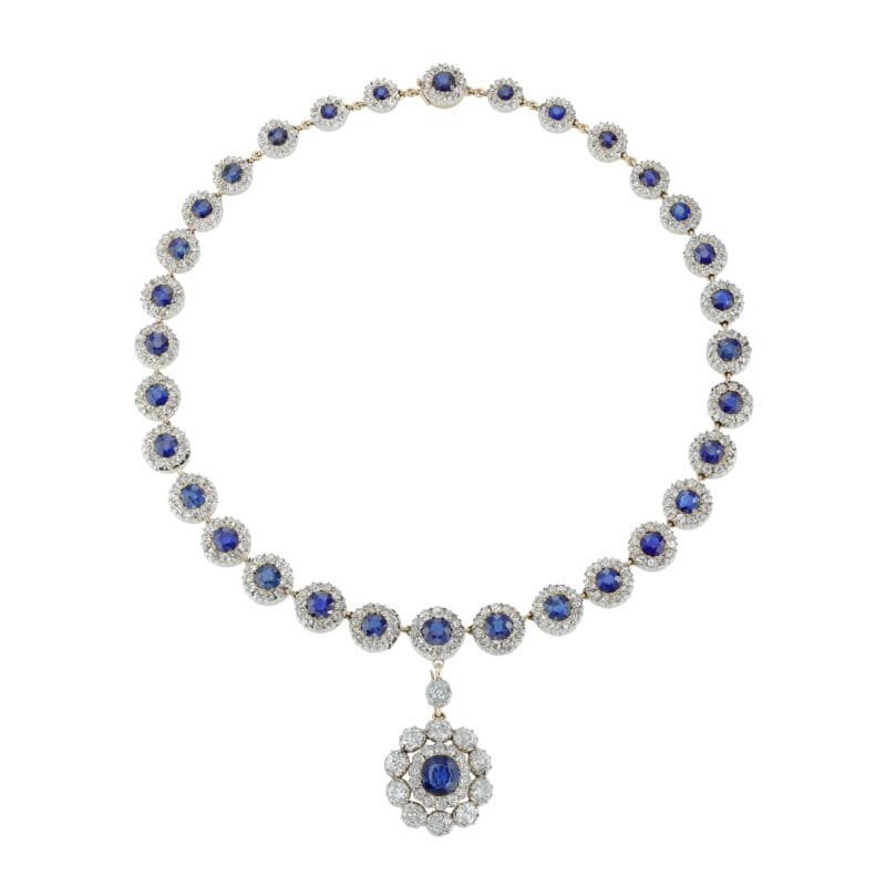 A Victorian Sapphire And Diamond Cluster Necklace