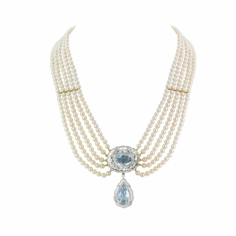 An Edwardian Aquamarine, Diamond And Pearl Necklace/brooch