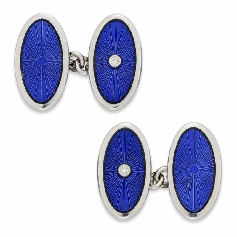 A Pair Of Silver And Blue Enamel Cufflinks