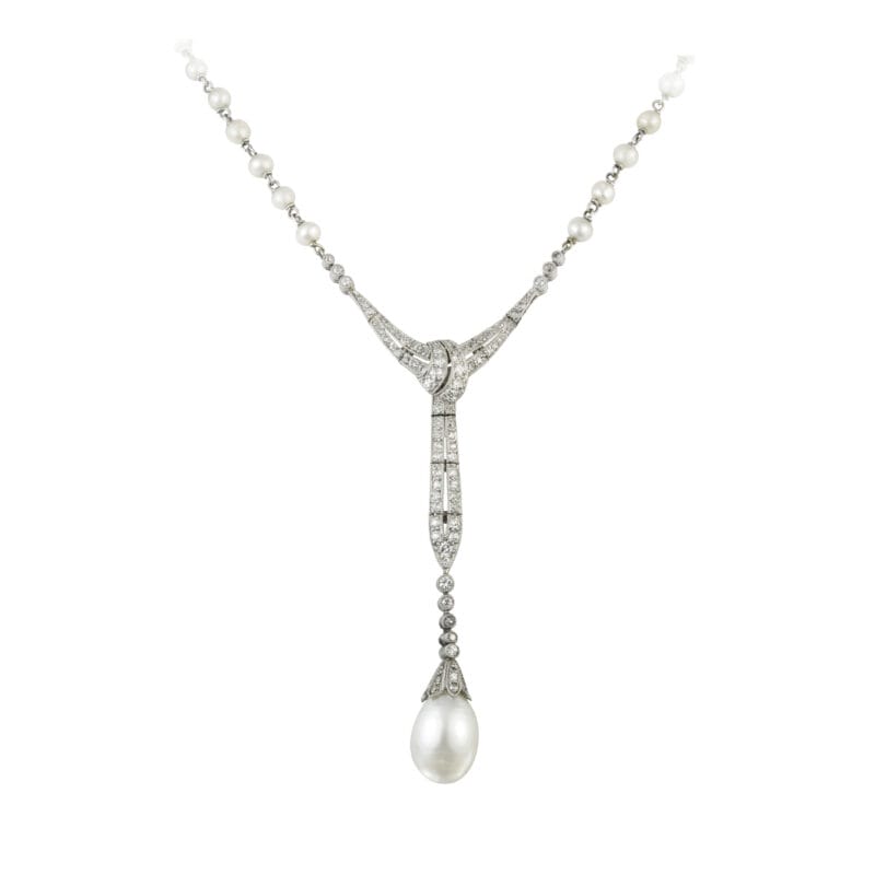 An Art Deco Natural Pearl And Diamond Necklace