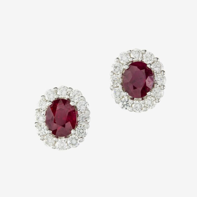A Pair Of Ruby And Diamond Cluster Stud Earrings