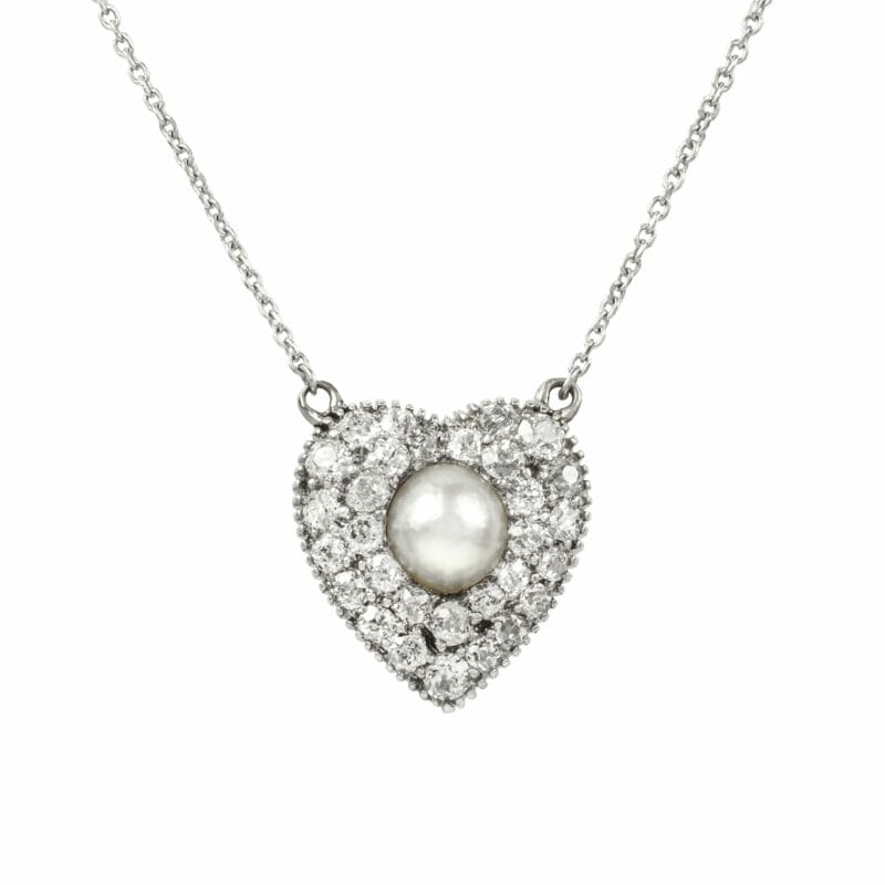 A Natural Pearl And Diamond Heart Shape Pendant
