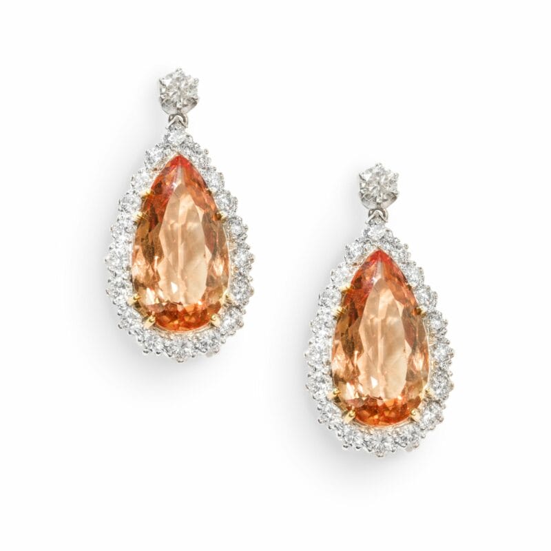 A Pair Of Topaz And Diamond Cluster Drop Earrings