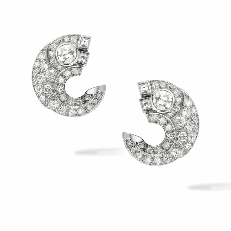 A Pair Of French Art Deco Diamond-set Scroll Ear Clips