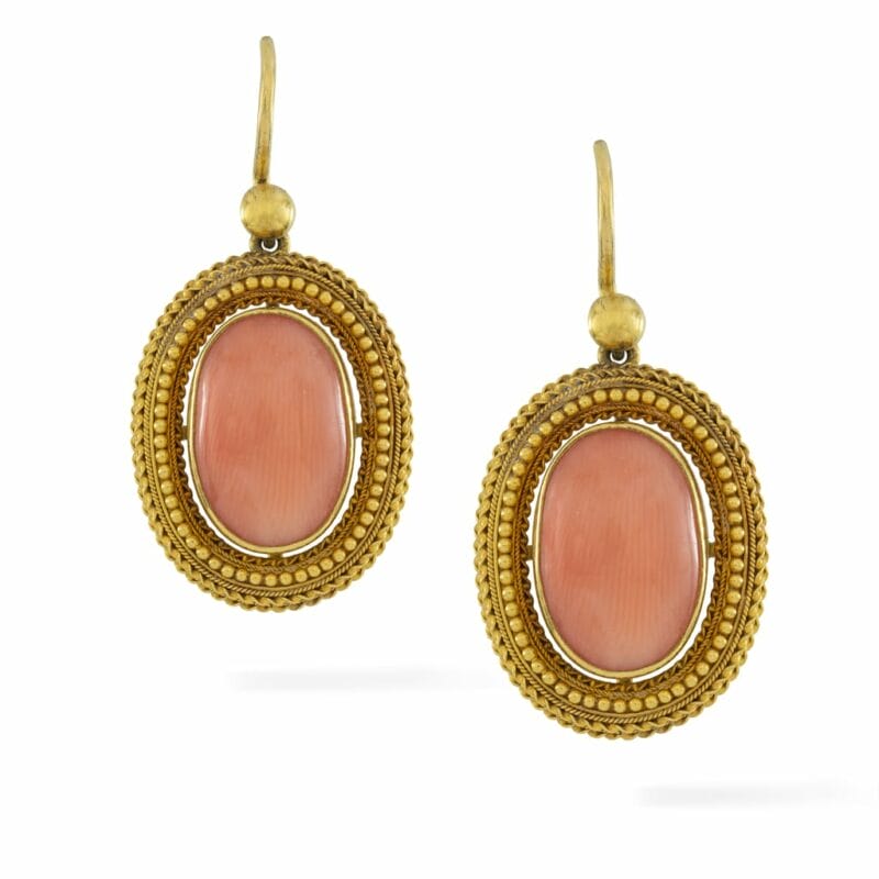 A Pair Of Victorian Coral And Gold Earrings