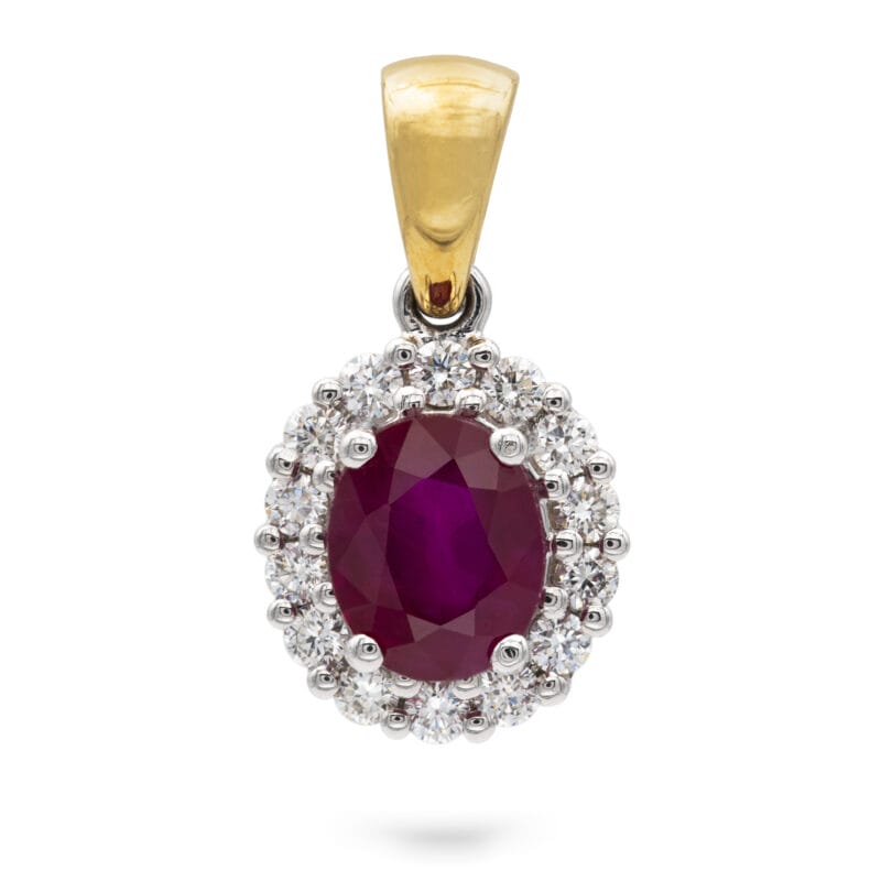 An Oval Ruby And Diamond Cluster Pendant