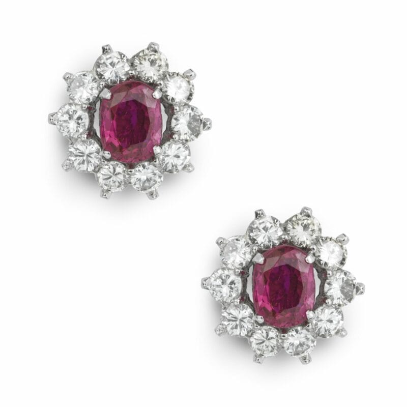 A Pair Of Burmese Rubies And Diamond Cluster Earrings