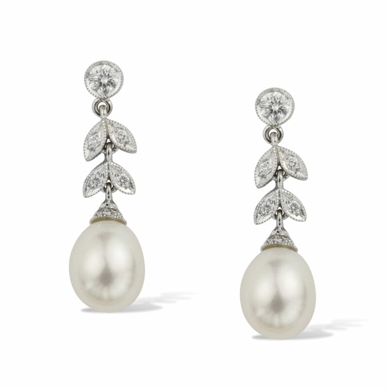 A Pair Of Cultured Pearl And Diamond Drop Earrings