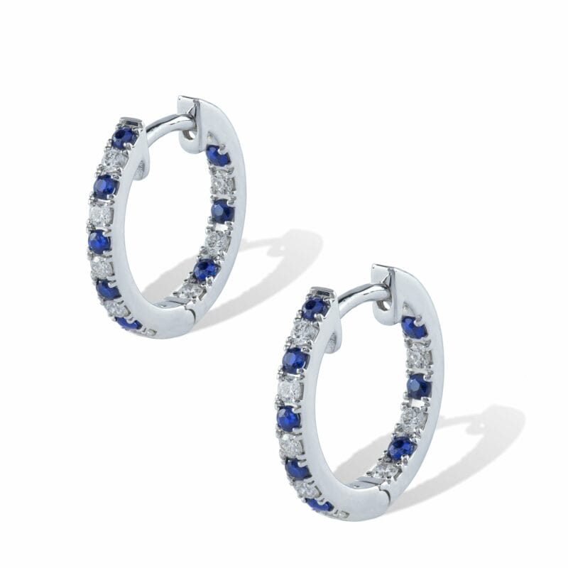 A Pair Of Diamond And Sapphire Hoop Earrings